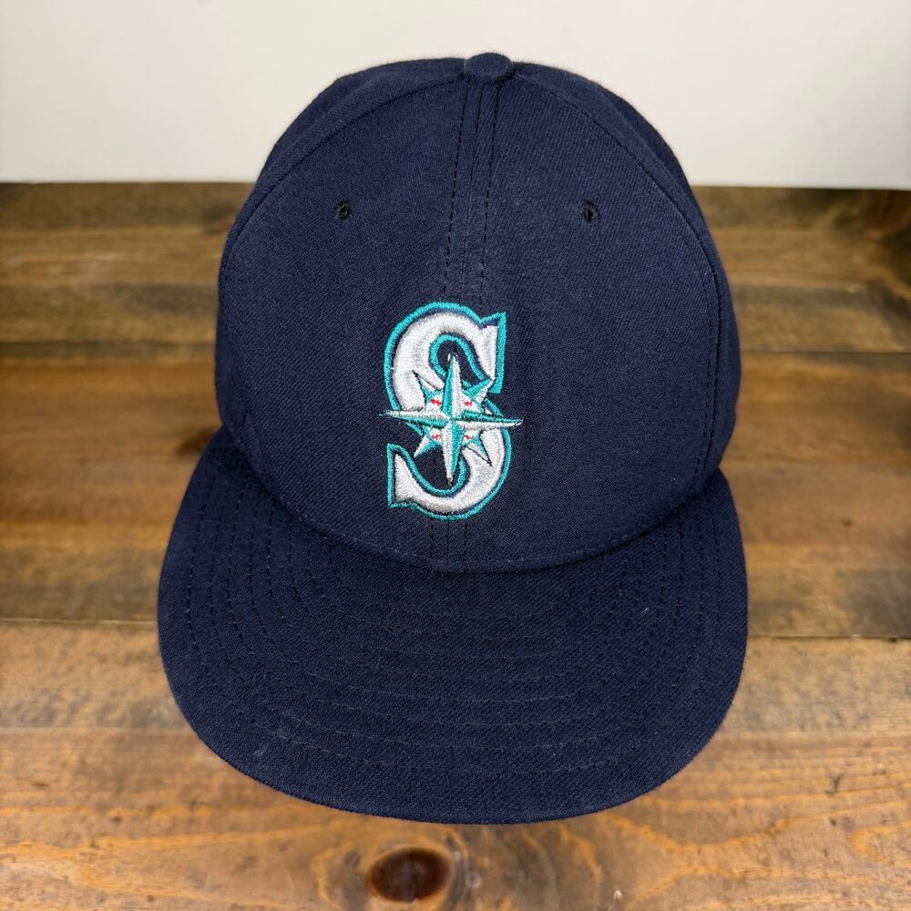 New Era Seattle Mariners Cool Base Fitted baseball cap Size 7 5/8 Navy Logo